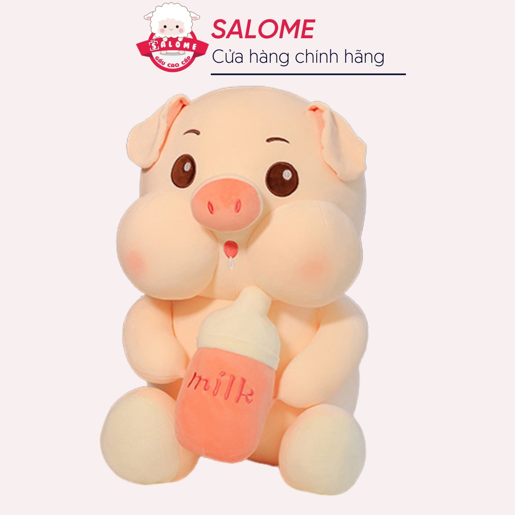 Gấu bông heo bình sữa size 35cm-80cm to khổng lồ vải miniso mềm mịn salome, thú nhồi bông heo hồng ngồi bình sữa cao cấp