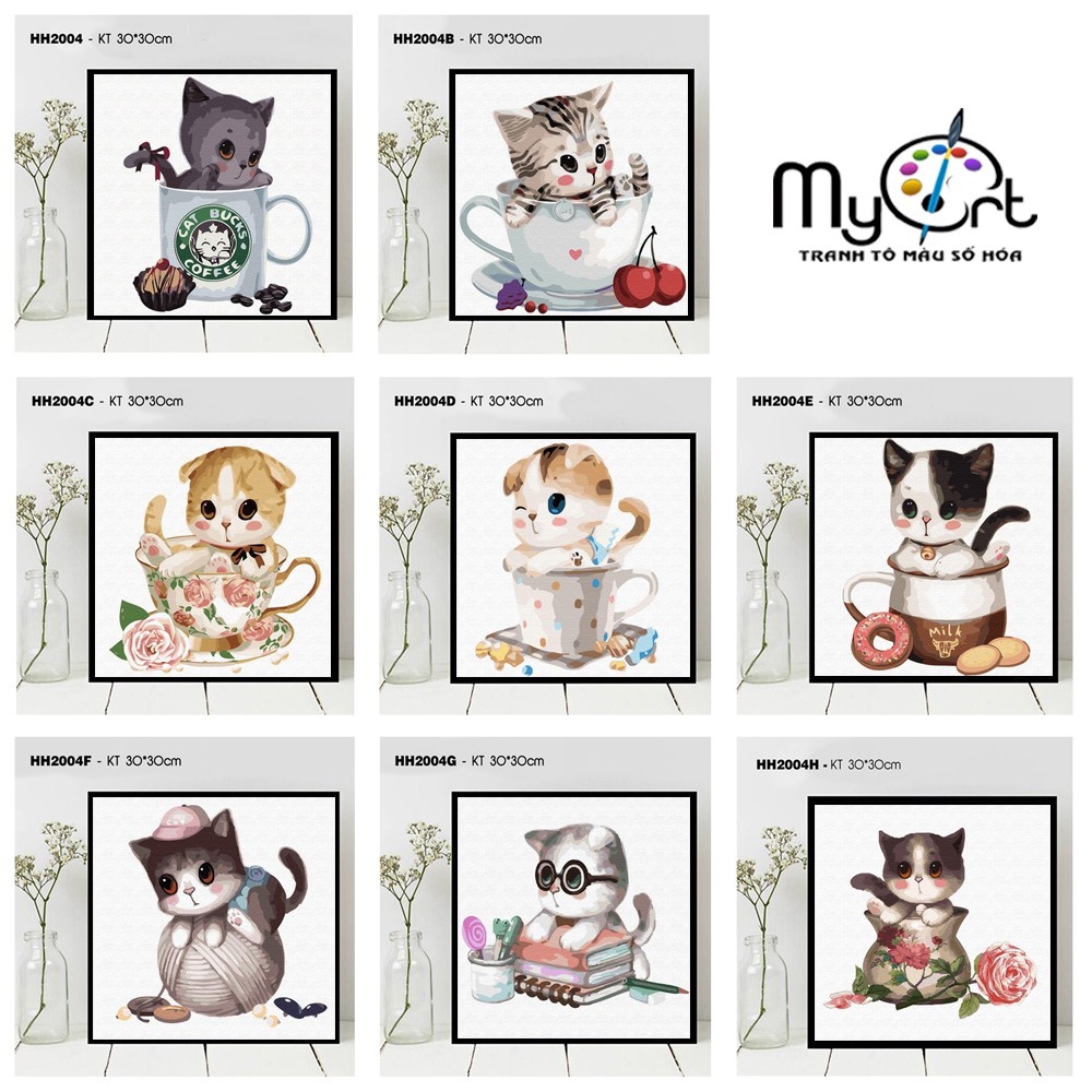 ∈¤ Tranh sơn dầu số hóa tự tô màu theo số - Bộ sưu tập tranh mèo con cute dễ thương Tranh hoạt hình thú cưng