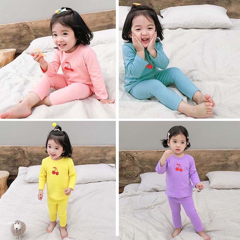 BỘ DÀI TAY IN HÌNH QUẢ CHERRY CHẤT COTTON MỀM MÁT SIÊU DỄ THƯƠNG CHO BÉ