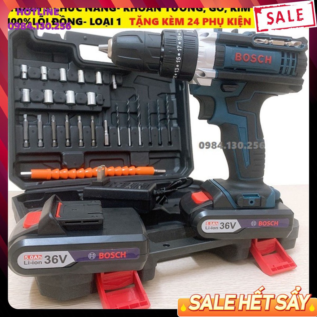Máy khoan bắn vít dùng pin bosch 36v- máy khoan 3 chức năng có búa- tặng bộ phụ kiện 26 chi tiết