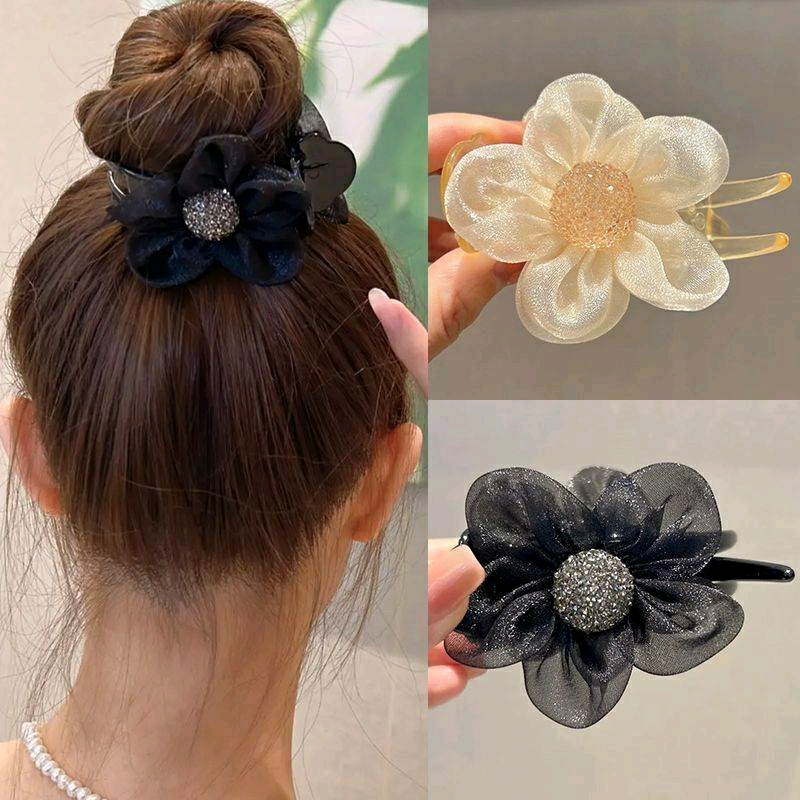 Mới | Kẹp tóc càng cua phối hoa to đính đá cực sang trọng