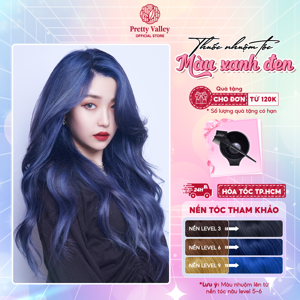 Thuốc nhuộm tóc, thuốc nhuộm màu XANH ĐEN Molokai siêu dưỡng - Pretty Valley Hair