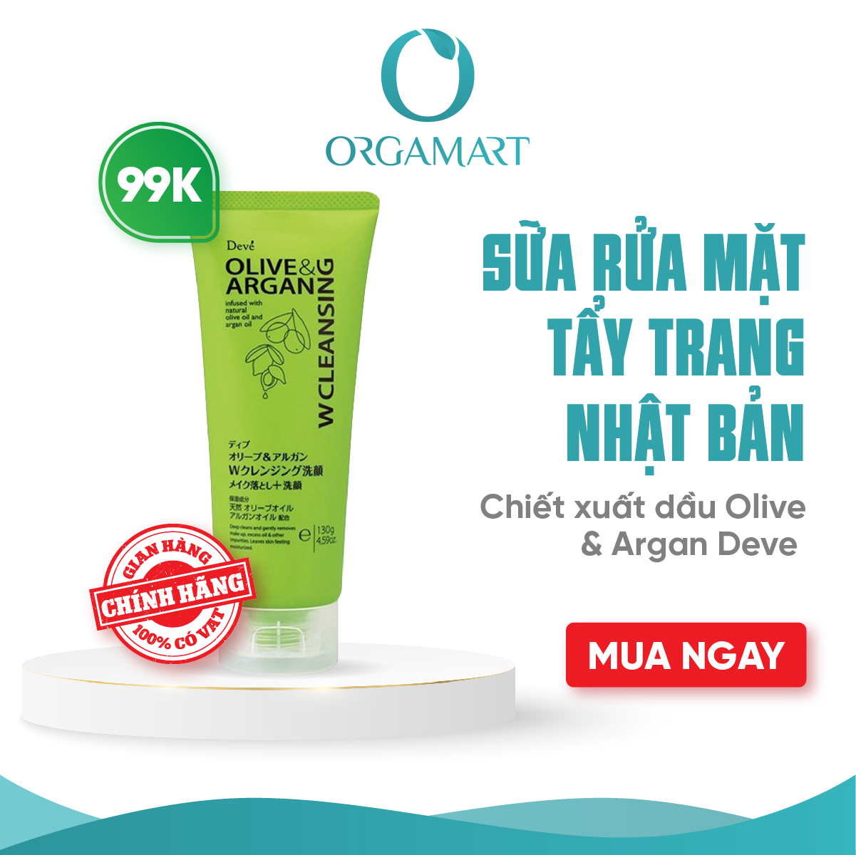 Sữa rửa mặt tẩy trang deve chiết xuất dầu olive & argan nhật bản