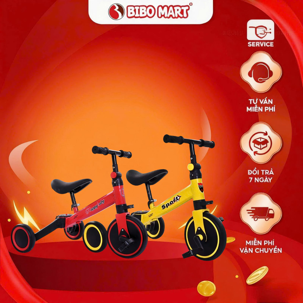 Xe 3 Bánh Cho Bé Thiết Kế 2in1 Thông Minh Tiện Lợi Khung Xe Chắc Chắn Điều Chỉnh Dễ Dàng - BiBoMart