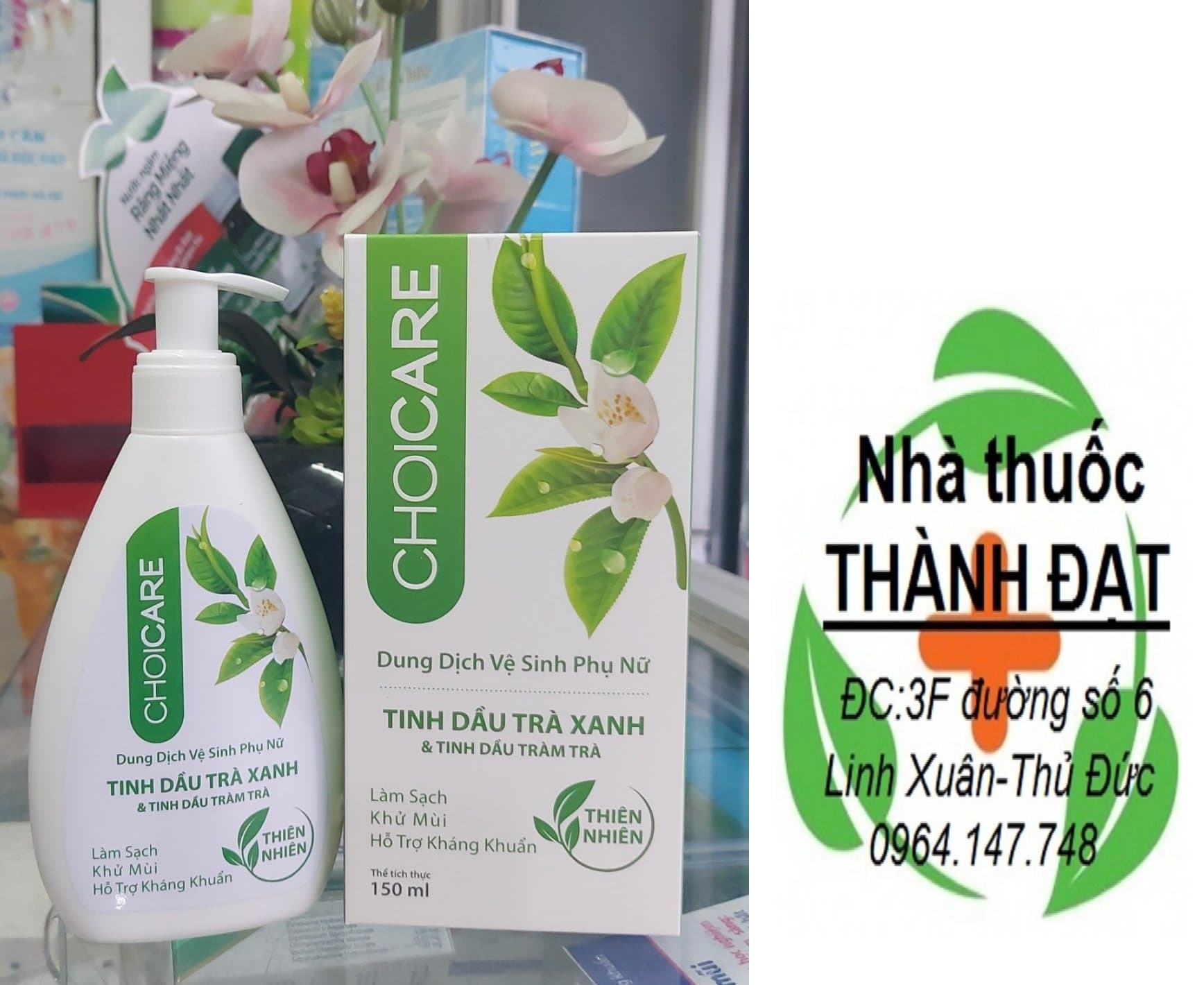 (chai 150ml) Choicare dung dịch vệ sinh phụ nữ từ tinh dầu trà xanh và tràm trà chai