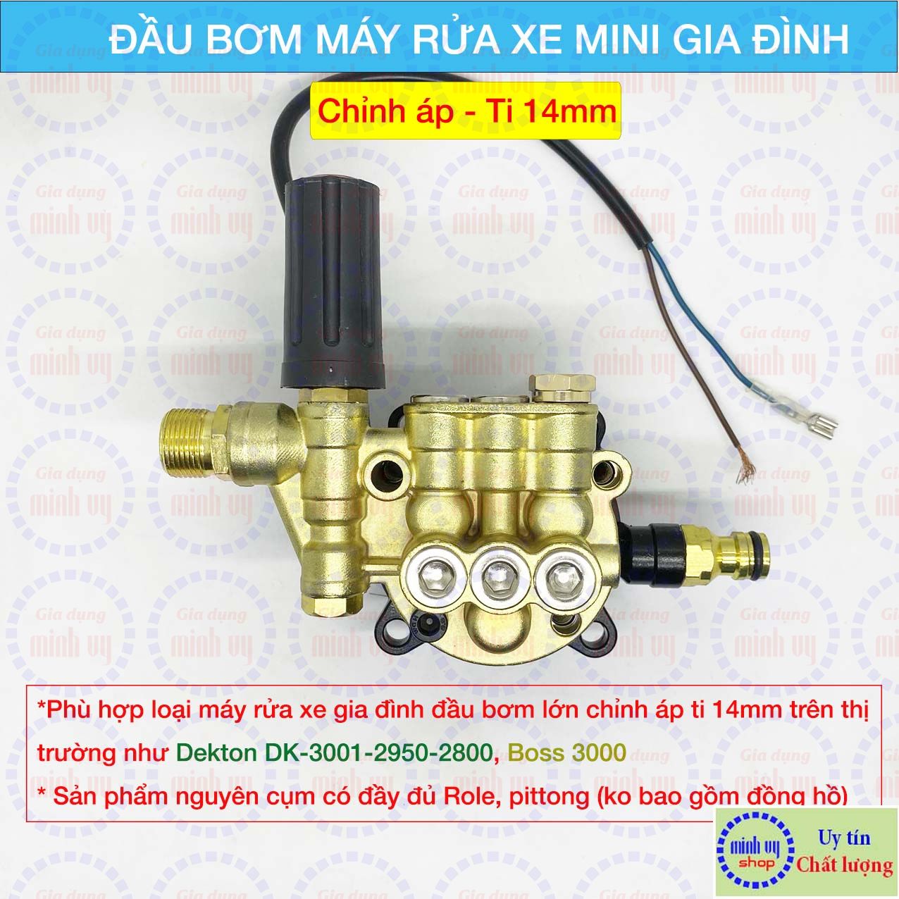 Đầu bơm phù hợp máy rửa xe boss 3000 , dekton 3001 và dekton 2800A loại tốt TI (pistong) 14mm chỉnh áp