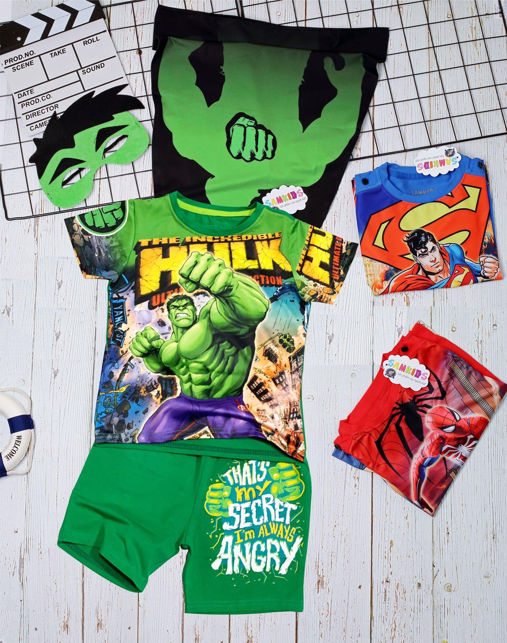 Đồ bộ siêu nhân Người Xanh Hulk comic in 3D - tặng tà bay và mặt nạ