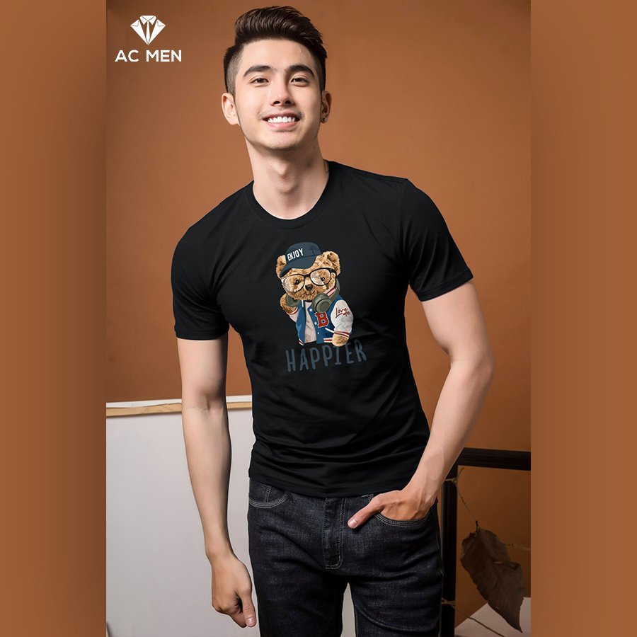 Áo thun nam in hình gấu happier - ac men