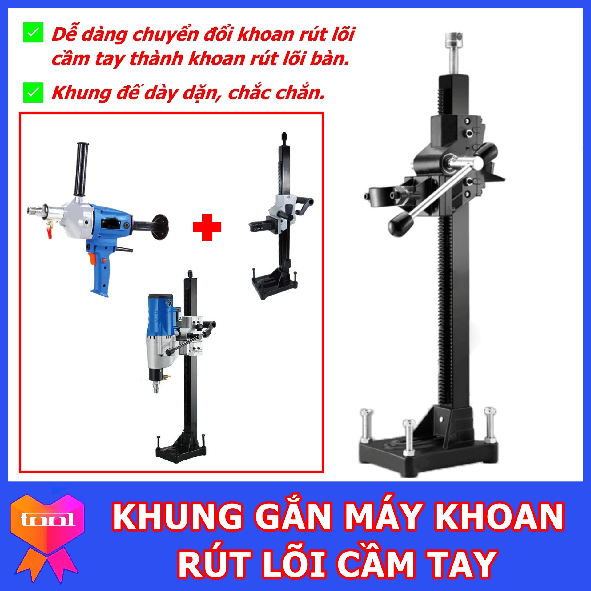 Khung đế gắn máy khoan rút lõi - Khung biến máy khoan rút lõi cầm tay thành máy khoan rút lõi bàn