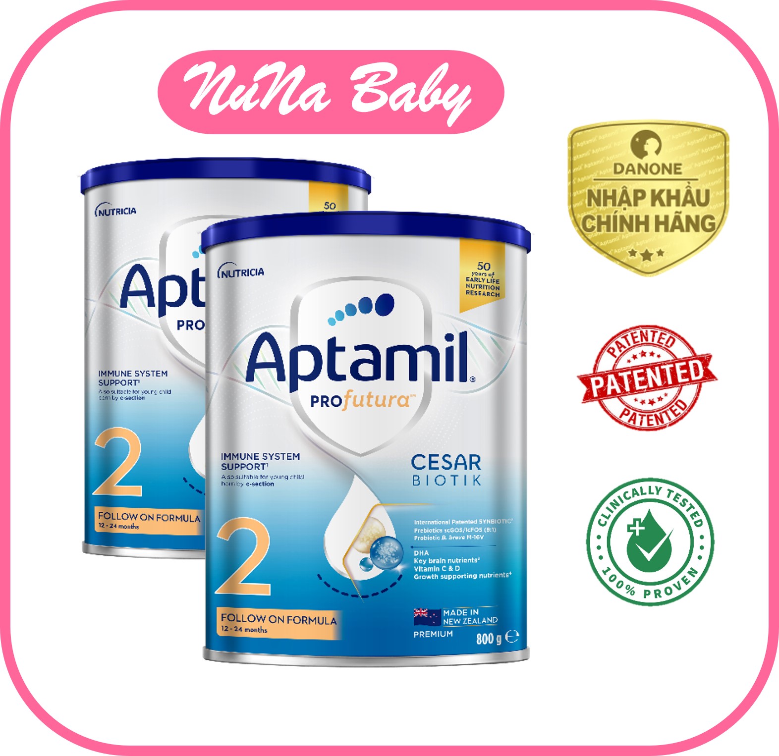 Combo 2 sữa aptamil newzealand số 2 800g cho bé từ 12-24 tháng date 10 2025