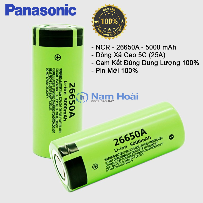 Pin Cell 26650 Panasonic dung lượng 5000mAh xả cao 25A Mới 100%