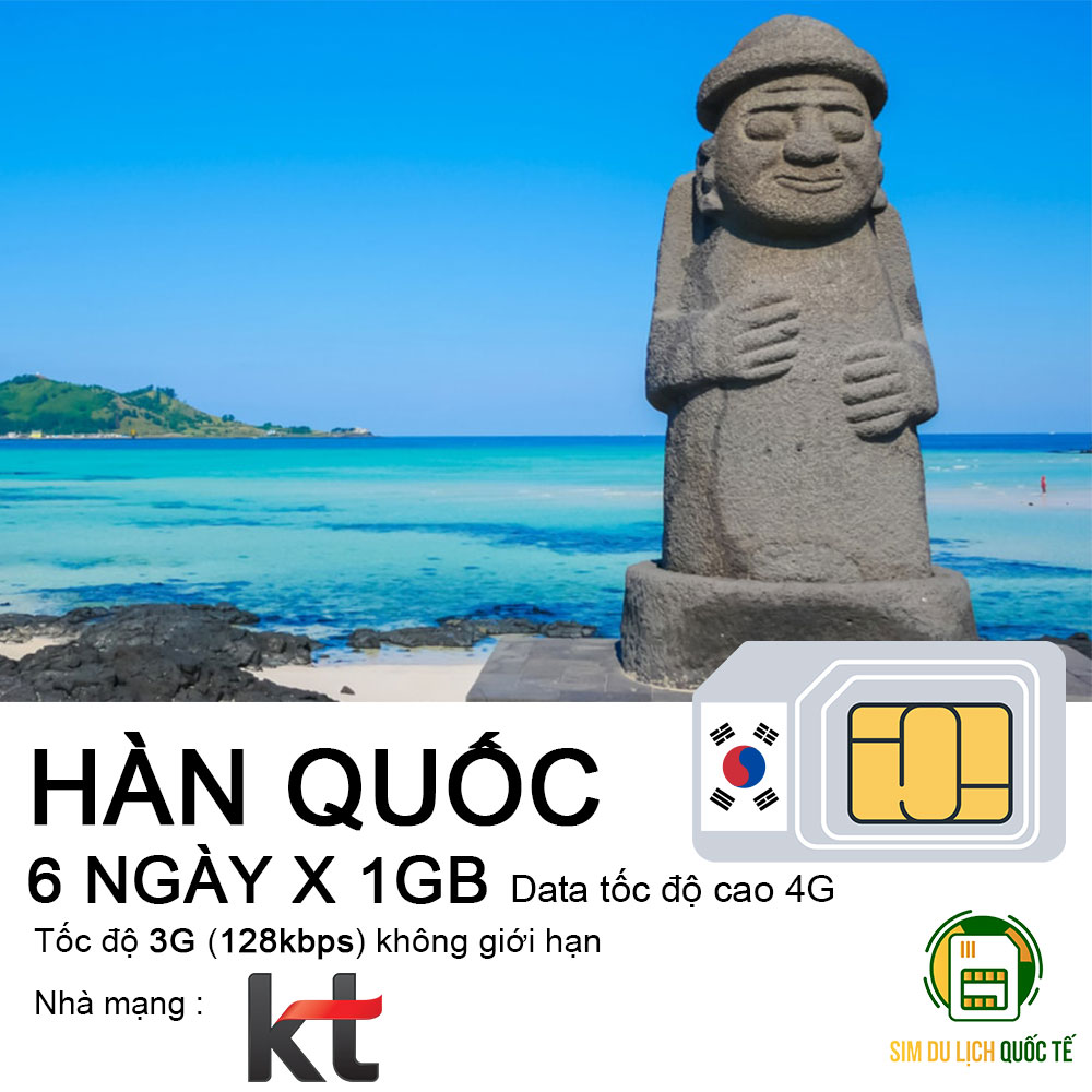 Freeship - chưa kích hoạt. sim data du lịch 4g hàn quốc 6 ngày - 1gb/ngày tốc độ cao.