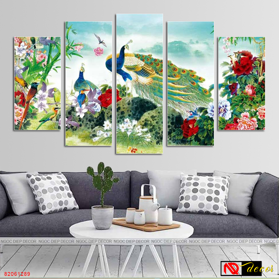 Tranh treo tường 3D chim công ý nghĩa, may mắn MD81289, tấm tranh đặc dày 1cm in sắc nét bo viền, kèm đinh treo 3 chân