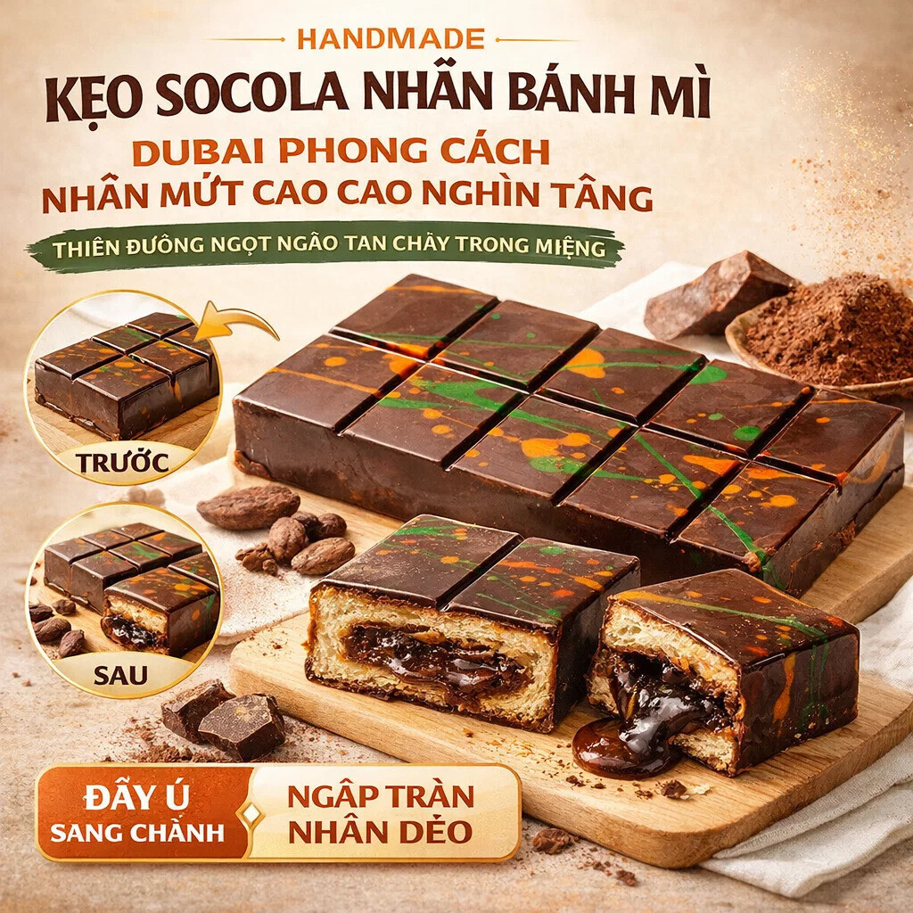 Sôcôla Dubai Nhân Hạt Dẻ Cười/Sợi Kataifi/Chocolate Sandwich Ngàn Lớp Kiểu Trung Đông/Snack Ăn Vặt Hot Trend/0 Chất Phụ