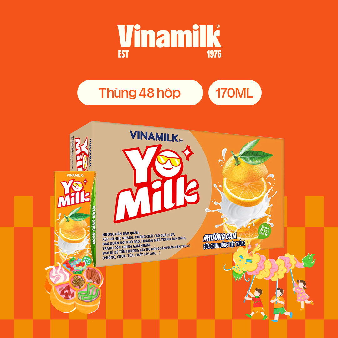 Thùng 48 hộp sữa chua uống hương cam Yomilk - hộp giấy x 170ml