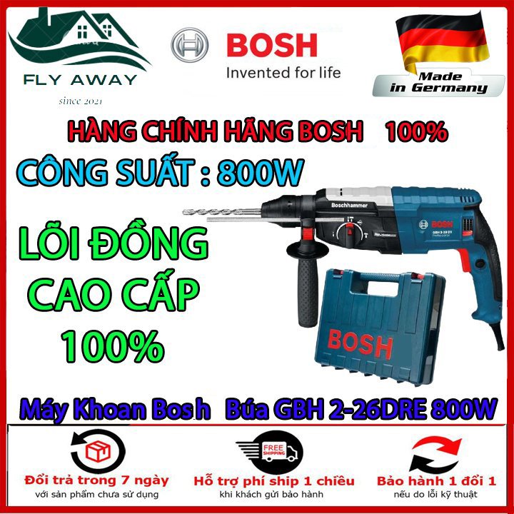 Máy Khoan Búa Boshh GBH 2-26 DR Chính Hãng Công Suất Lớn 800W - Máy Khoan Bê Tông - Máy Khoan Cầm Tay - Bảo Hành 6 tháng. (CuBin Store)