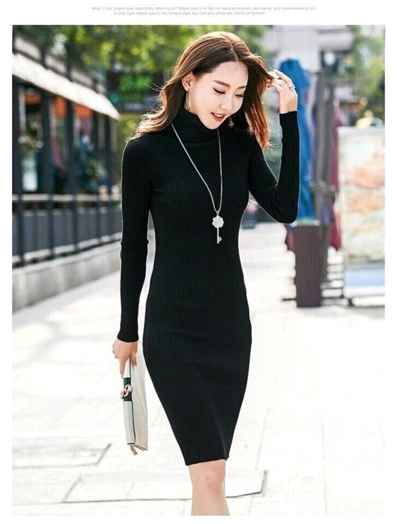 Váy Len Nữ Dáng Dài Suông Đầm Len Cổ Lọ Màu Đen Be Nâu Basic Phom Rộng Hàng  Quảng Châu Cao Cấp Style Hàn Quốc   Hazomicom  Mua Sắm Trực