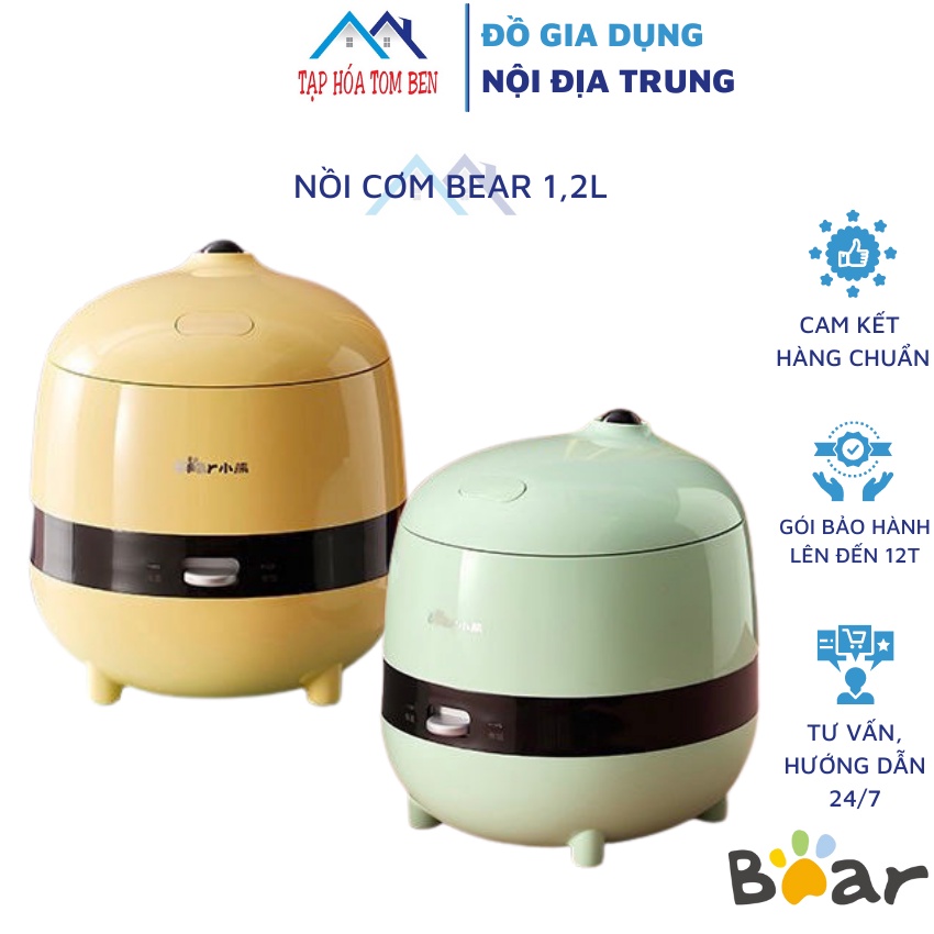 Nồi cơm điện mini Nồi cơm điện đa năng Bear 1.2L màu vàng, xanh cực xinh xắn, nấu cơm hầm cháo tiện dụng - nồi cơm điện giá rẻ- nồi cơm điện Bear - Nồi cơm điện mini Bear