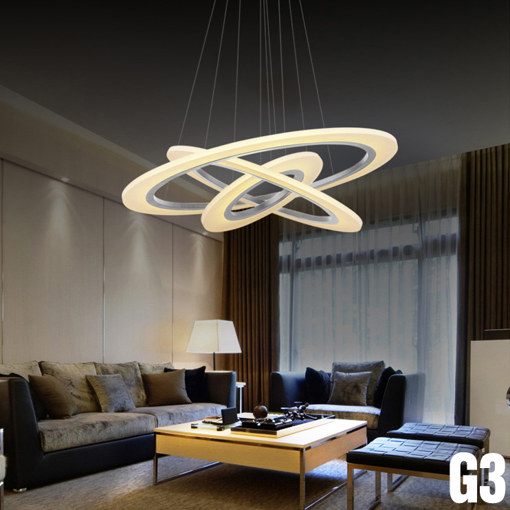 Đèn Thả Trần Trang Trí Phòng Ngủ Hiện Đại 3 Vòng, Đèn Trần Thả, Dạng Led Điều Chỉnh 3 Màu Kèm điều khiển từ xa