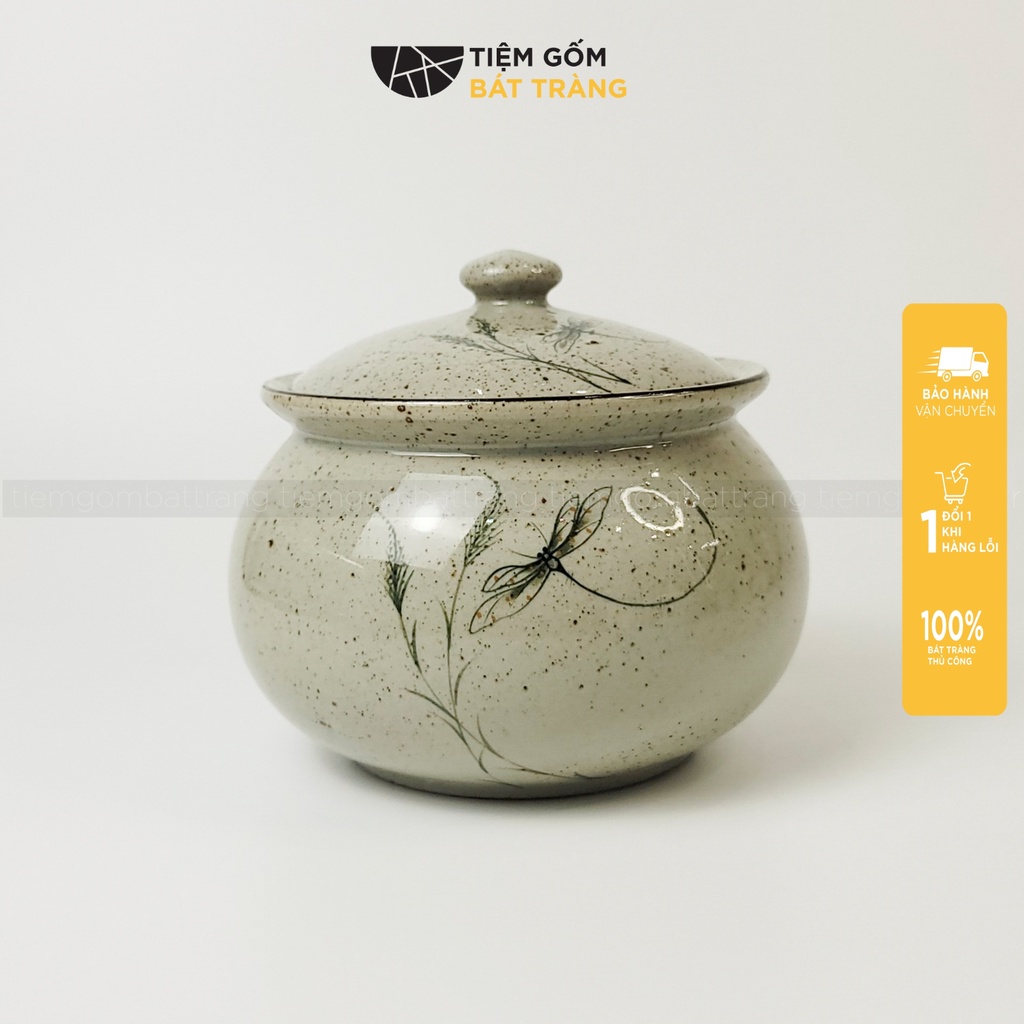 Âu cơm sứ men âu canh tiêu hoạ tiết chuồn chuồn thố có nắp tó tô có nắp đựng cơm gốm sứ bát tràng cao cấp
