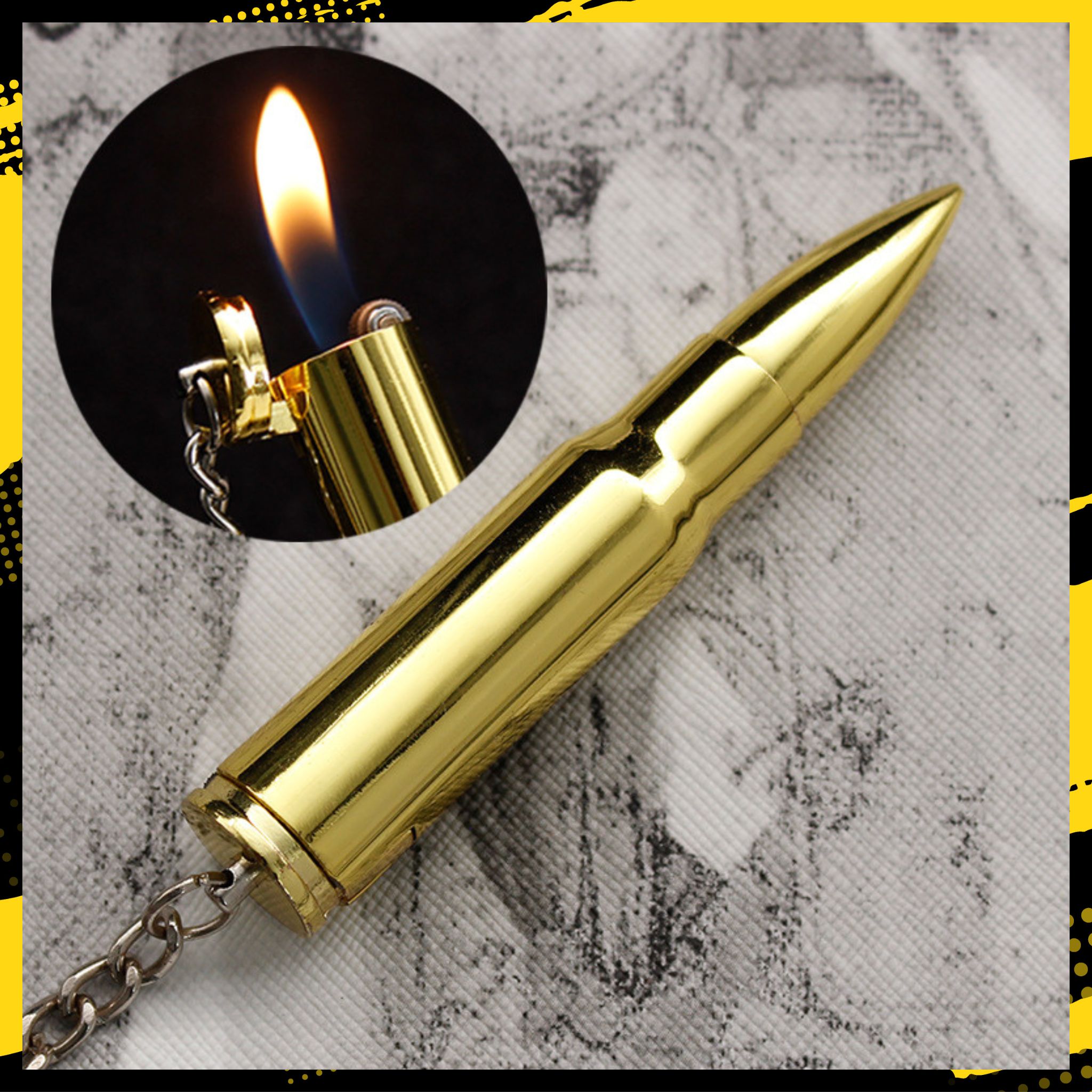 Bật Lửa Gas Đá Lửa Thường YM071 Kiểu Dáng Móc Khóa Viên Đan Kim Loại