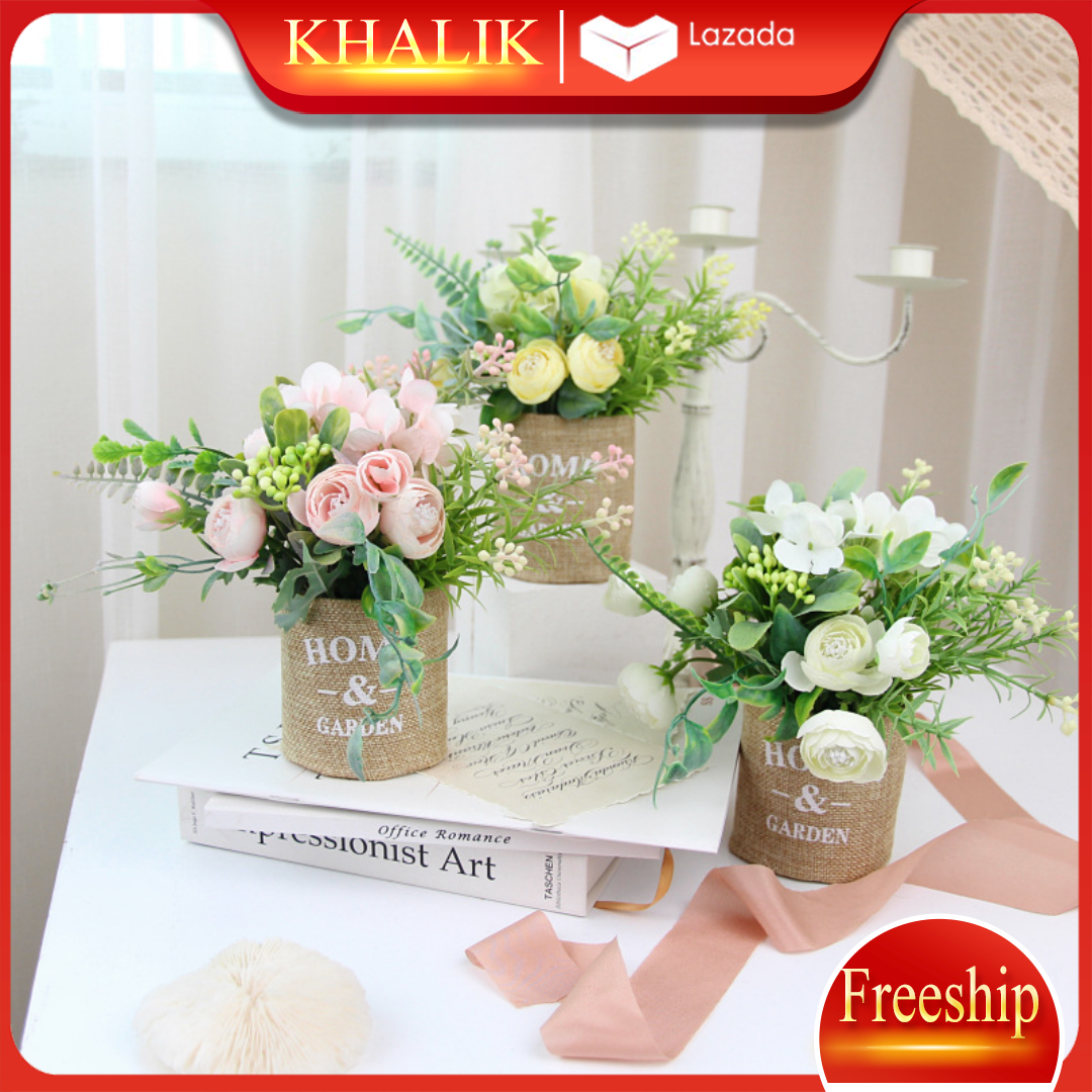 [FREESHIP] Hoa giả trang trí để bàn đẹp, hoa cẩm tú cầu -  chậu hoa vải bố HOME & GARDEN dễ thương KHALIK - HF012 (nhiều màu lựa chọn)