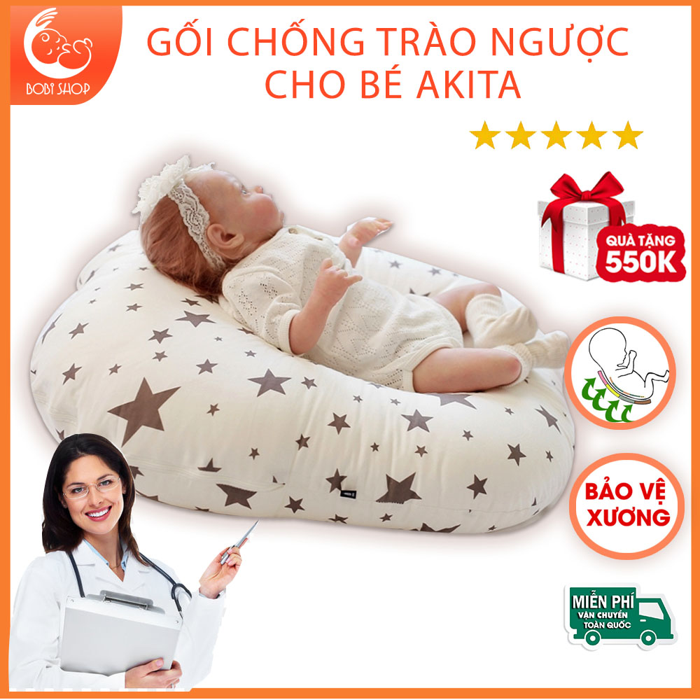 Gối chống trào ngược cho bé AKITA ROYAL model K75 cao cấp, nệm cho bé chất liệu 100% cotton Hàn, bảo vệ xương cho trẻ và giúp bé ngủ ngon, hỗ trợ bé tập lẫy tập chơi, quà tặng giá trị 550K