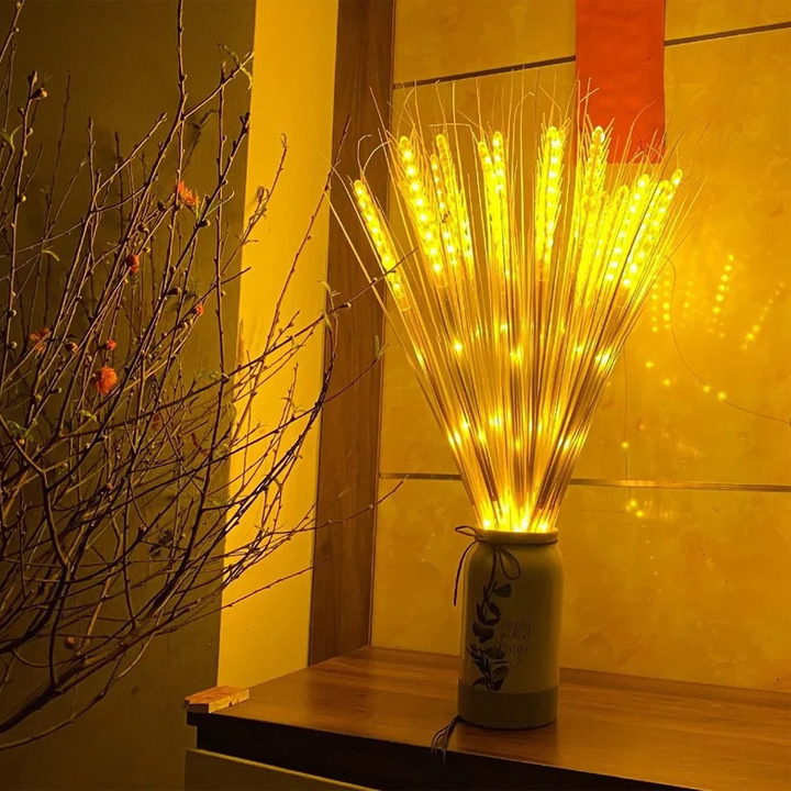 Đèn LED Trang Trí Hình Bông Lúa - Đèn led trang trí bàn thờ, phòng khách, Bó 10/20 bông dùng điện 220v màu vàng ấm có phích cắm