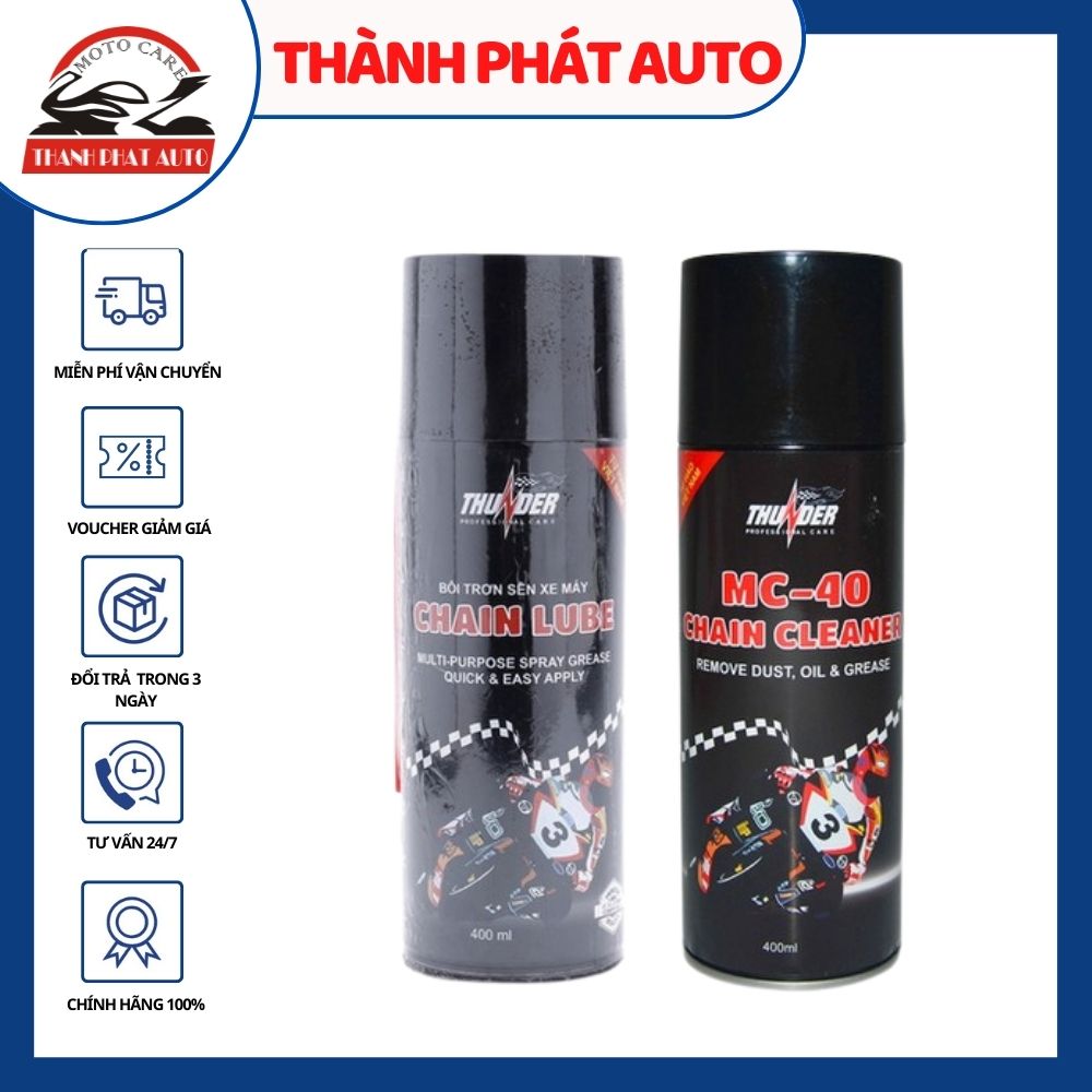 [HCM]Bộ 2 chai rửa sên Thunder MC-40 400ml và chai dưỡng sên thunder 400ml giúp àm sạch và giúp xích/sên không dính dầu mỡ và bụi bẩn.