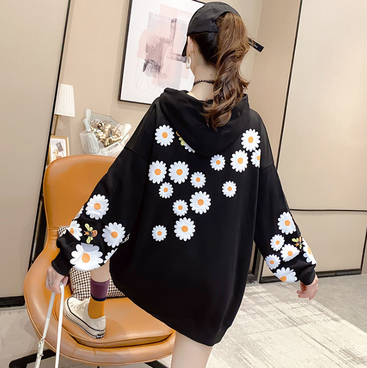 Áo Hoodie Nữ, Áo len nữ thu đông có mũ đội đầu Styte Hàn Quốc Họa tiết hoa Cúc New 2020, Áo hoodie nữ cho tuổi Teen cực Hót-AG111