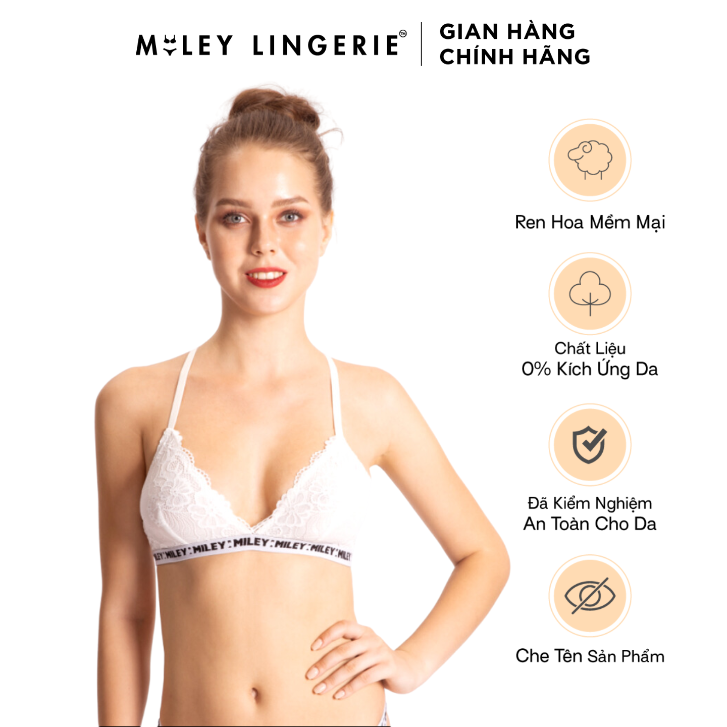 Áo Ngực Bralette Ren Mềm mại Lady MILEY LINGERIE - Màu trắng