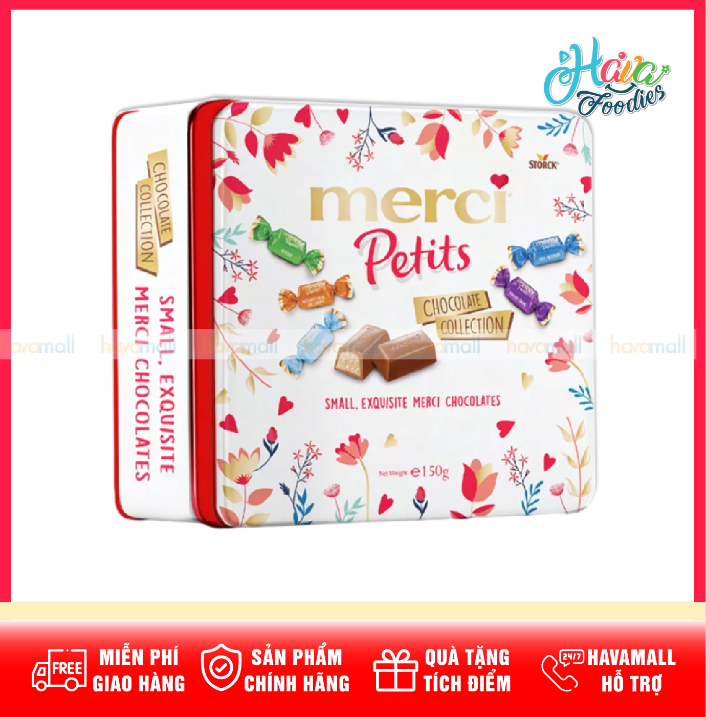 Kẹo Sô-cô-la Mini Tổng Hợp Petits Merci Nhập Khẩu Đức Hộp Thiếc Cao Cấp 125g – Petits Chocolate Collection