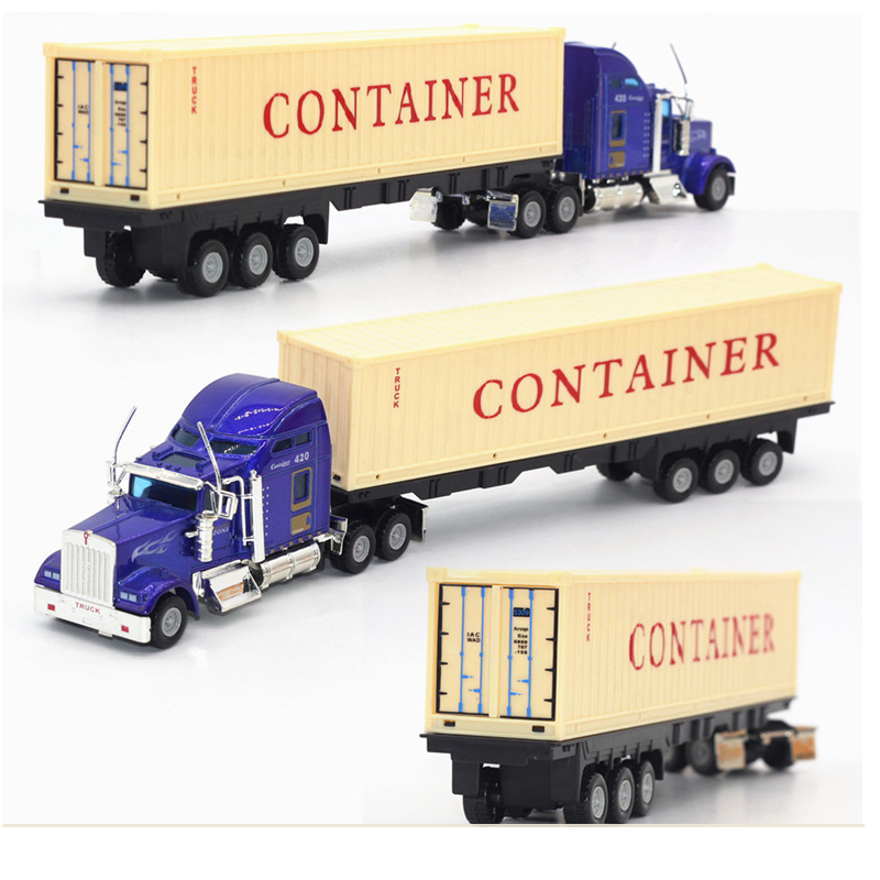 Mô hình xe container tỉ lệ 1:48 đồ chơi trẻ em đầu xe bằng sắt có thể tháo rời đầu xe với thùng kéo