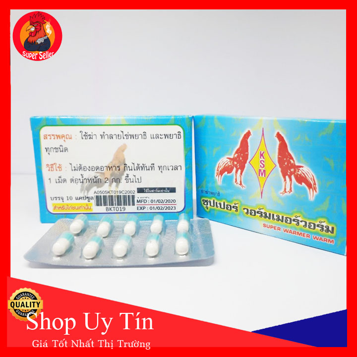 Super Warmer KSM 1 Vĩ 10 Viên Xỗ Giun Gà Đá-Chim Cảnh