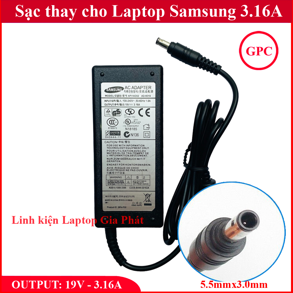 SẠC LAPTOP SAMSUNG 19V 3.16A - 65W thay cho Samsung R428 R429 R439 R540 RV510