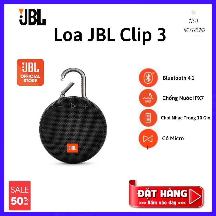 [ FREE SHIP ] Loa Bluetooth Mini Bass Mạnh JBL  Clip 3 - Chống Nước Chuẩn IPX7 -  Pin 1000mAh - Chơi Nhạc Trong 10 Giờ - Thiết kế nhỏ gọn - Bluetooth 4.1, Có Móc Treo Hầm Hố - Loa Vi Tính - Loa Để Bàn. Bảo Hành Trọn Đời Sản Phẩm