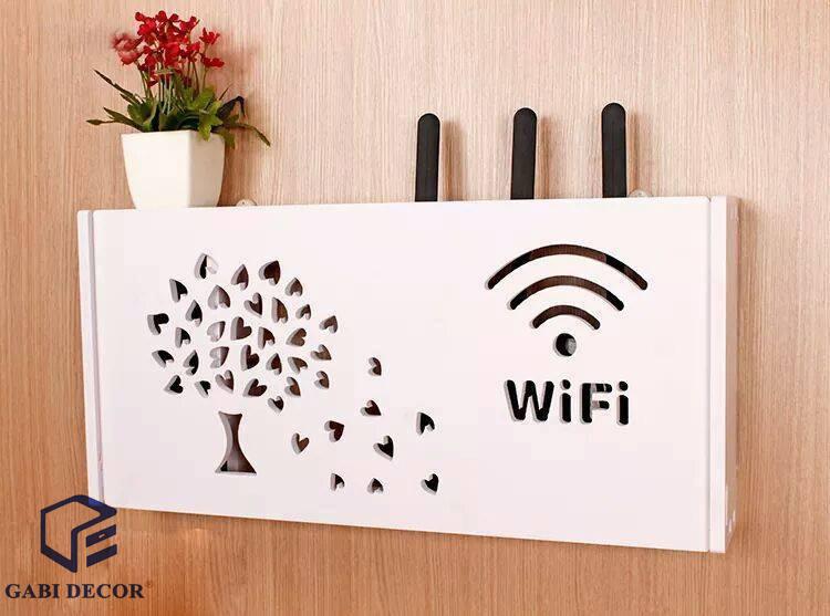 Kệ wifi trang trí, treo tường không cần khoan 40x20x10cm (TẶNG 2 móc treo) - GABI