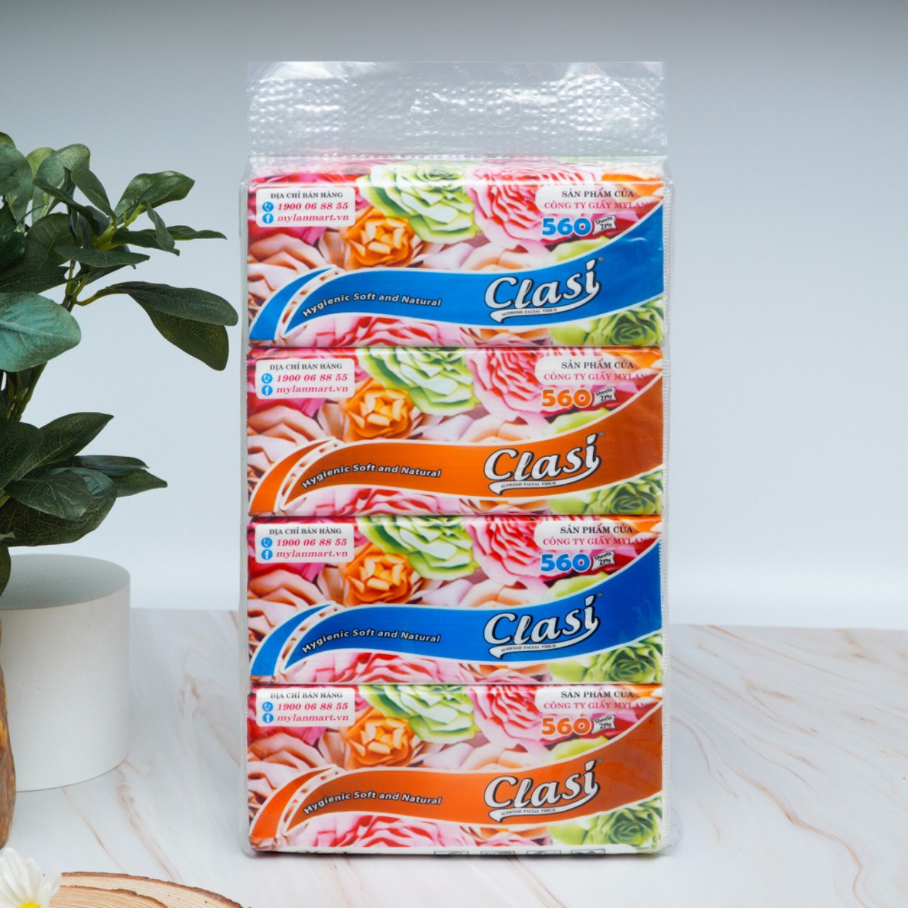 Giấy ăn mylan giấy rút clasi hoa hồng 3 lớp 560 tờ chiết xuất 100% bột gỗ thông nguyên chất bịch 4 gói_mylanstore