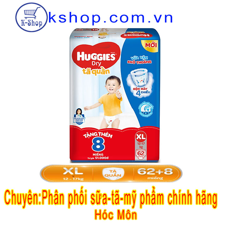 Tã quần Huggies size XL – 62 miếng mẫu mới đệm mây 4 chiều
