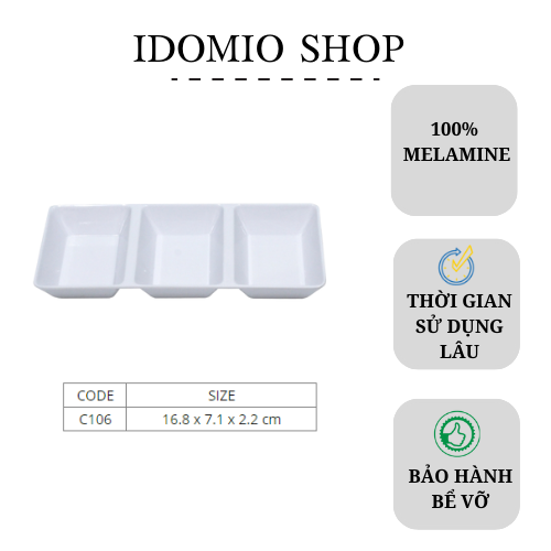 Chén chấm melamine ba ngăn màu trắng-c106