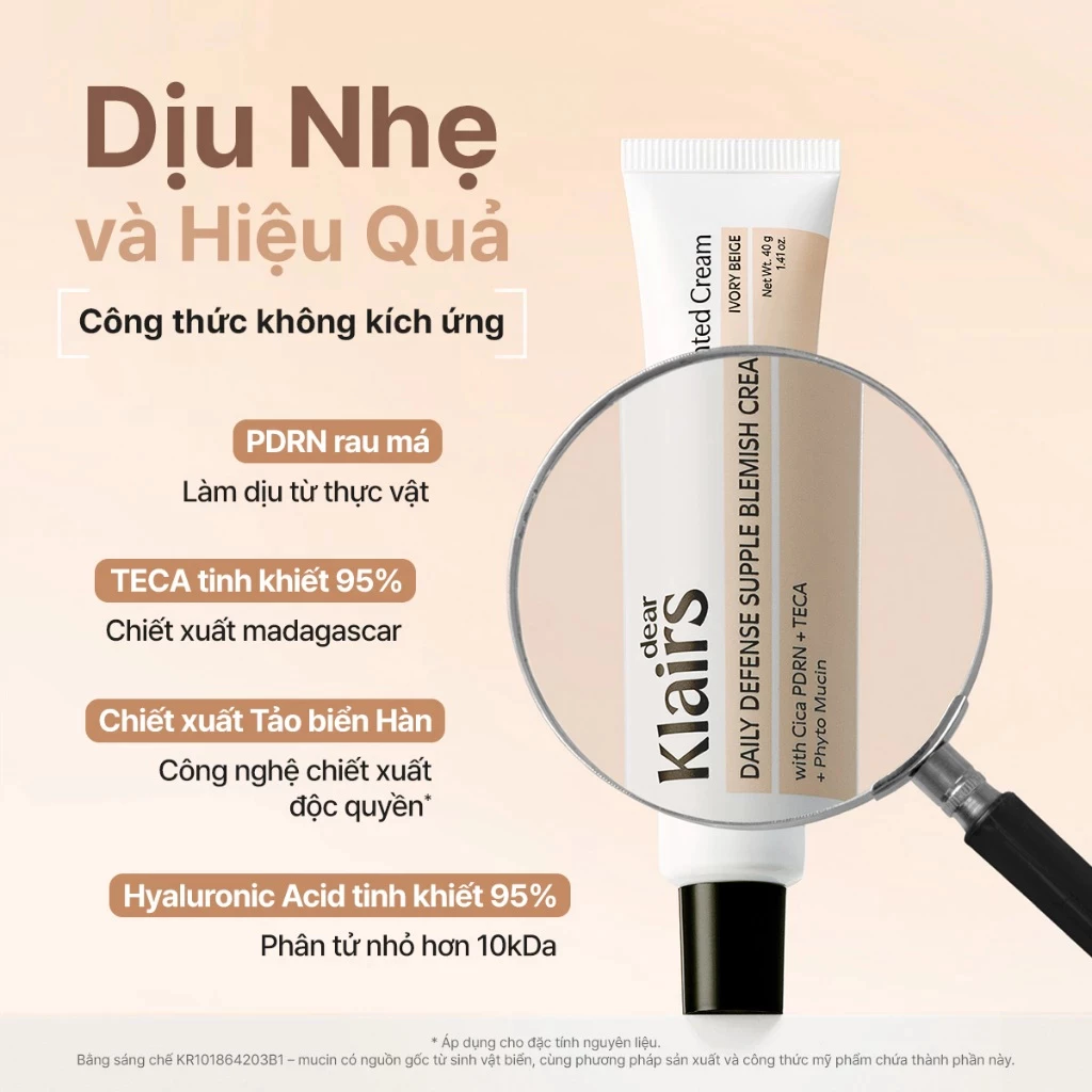 Dear Klairs Kem nền Daily Defense Supple Blemish Cream 40g