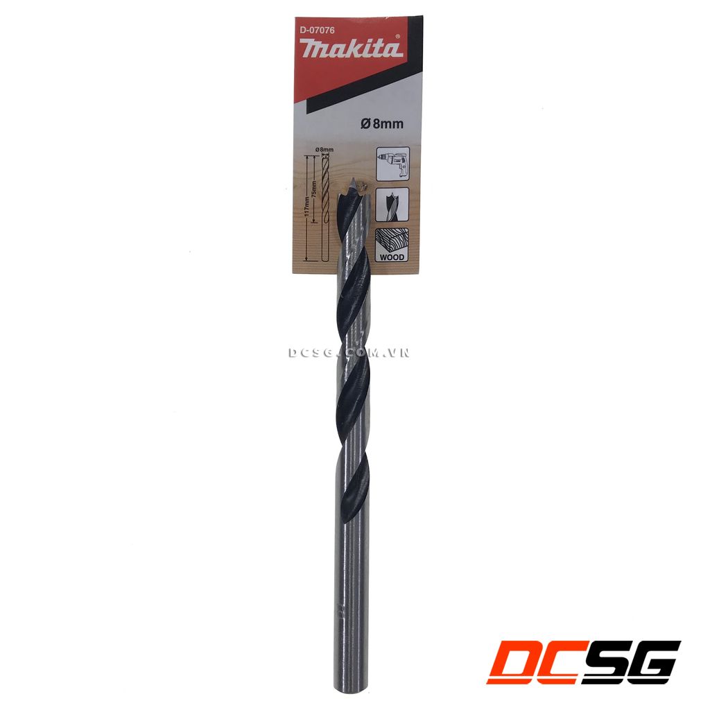 Mũi khoan gỗ 3-10mm chân tròn 8.0x115mm makita d-07076