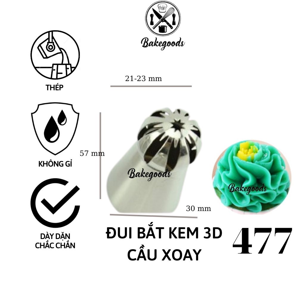 Đui bắt kem 3D Nga, đuôi bắt kem 3D Nga 477 hình cầu xoay bằng thép cao cấp không gỉ