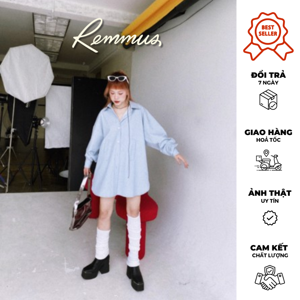 Blue Pastel Shirt - Áo sơ mi oversize màu pastel Remmus dành cho nữ