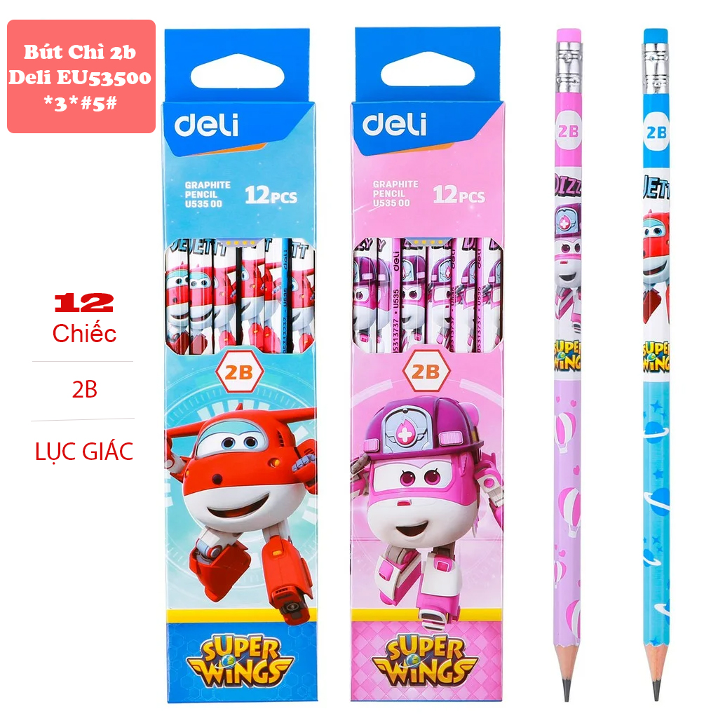 (1 Hộp 12 Cây) Bút Chì Lục Giác 2B Deli Super wings EU53500