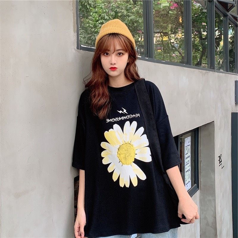 Áo Thun Nam Nữ Bông Cúc Tay Lỡ Unisex, Áo Phông Nam Nữ Form Rộng Teen Fashion
