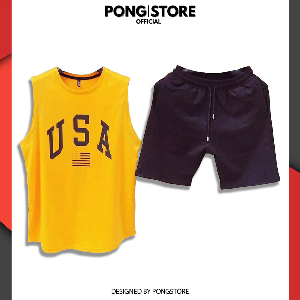 [HCM]Đồ bộ thể thao nam sát nách USA phong cách bóng rổ Set thể thao nam chất thun mềm mịn thoáng mát PONGSTORE