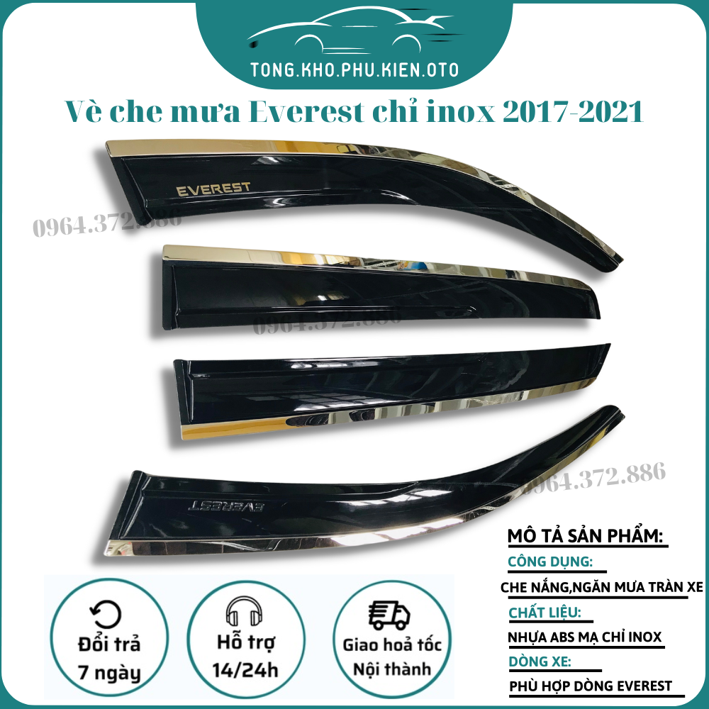 Vè che mưa Xe Ford Everest 2017-2021 Chỉ inox cao cấp