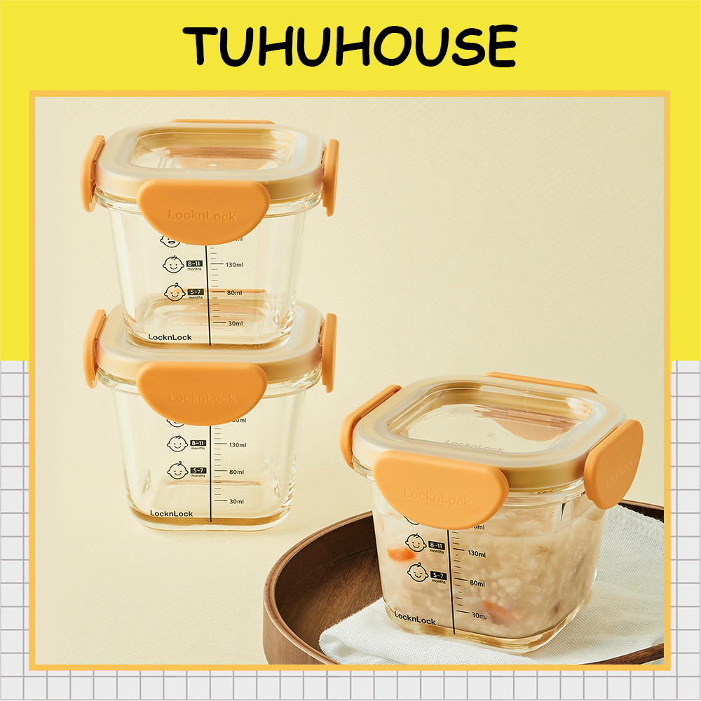 Hộp đựng thức ăn cho bé locknlock bằng thủy tinh, hộp đựng cơm nhỏ gọn 260ml x 3 hộp llg510s3 – tuhuhouse