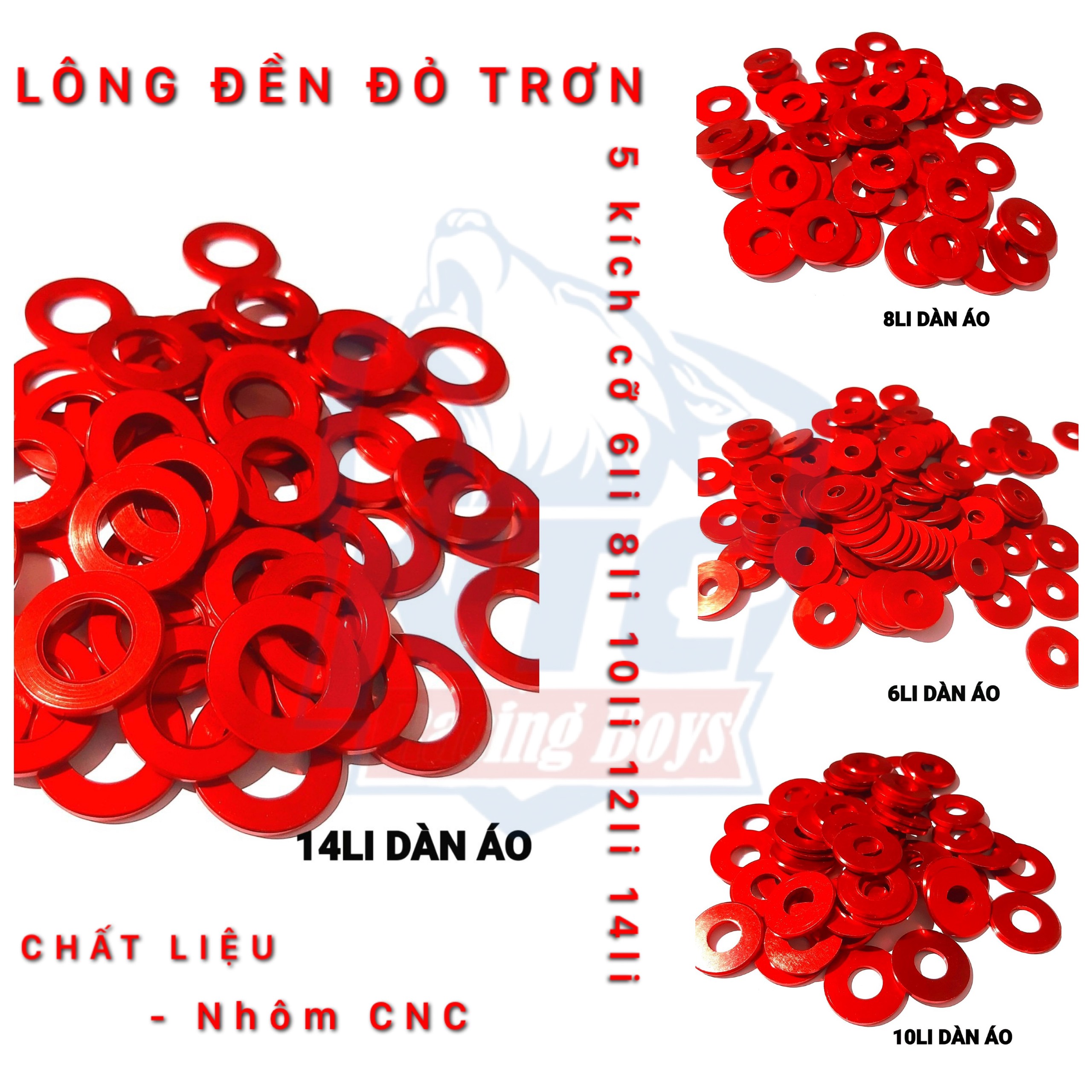 Long đền nhôm 6li lốc máy màu đỏ hàng được gia công tỉ mỉ